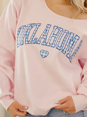 Oklahoma Heart Gingham Print Pink Flashdance Sweatshirt