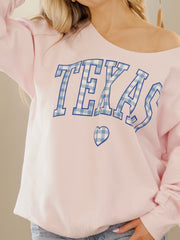 Texas Heart Gingham Print Pink Flashdance Sweatshirt