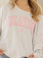 Oklahoma Heart Gingham Print Gray Flashdance Sweatshirt