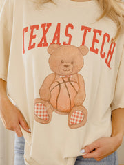 Texas Tech Basketball Bear Off White Thrifted Tee