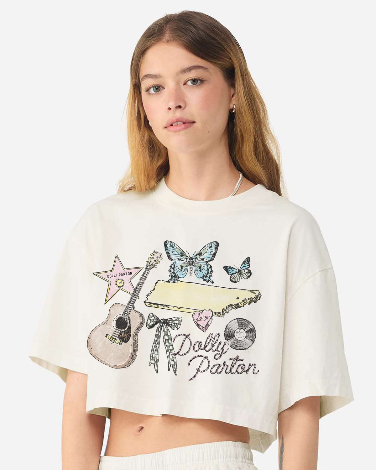 Dolly Parton Elements Off White Cropped Tee