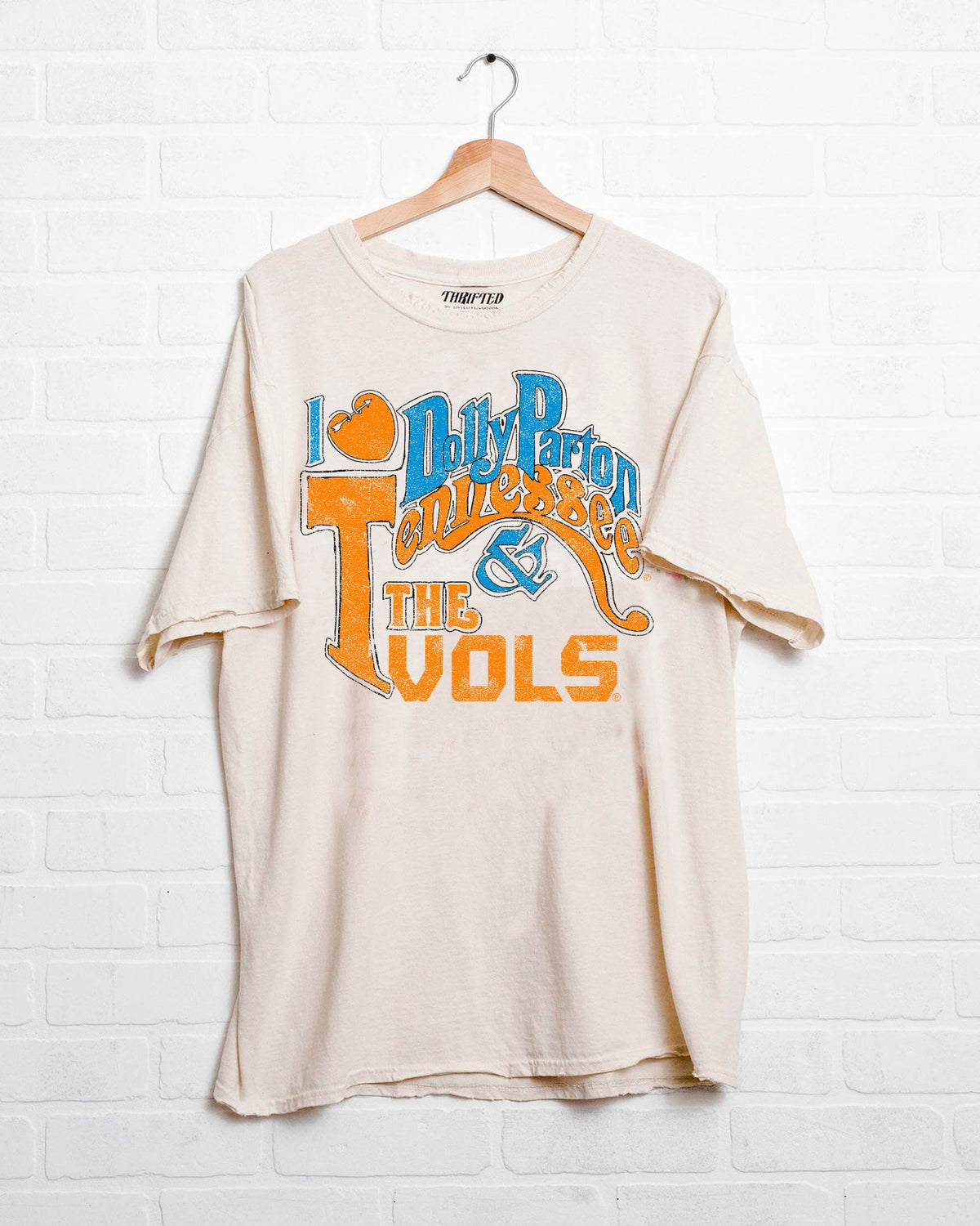 Dolly Parton I Heart Dolly & The Vols Off White Thrifted Distressed Tee