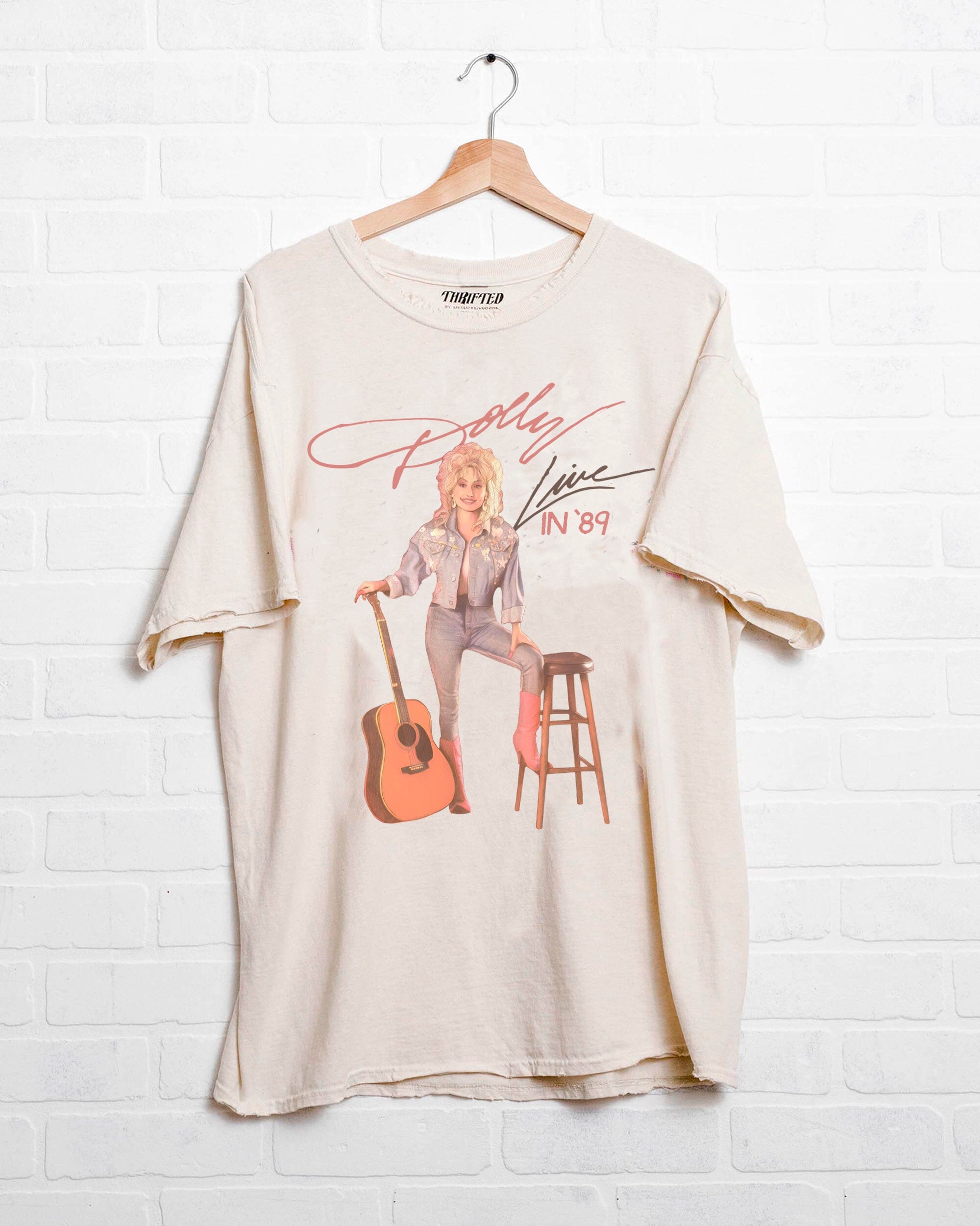 Dolly Parton Live in '89 Off White Thrifted Distressed Tee