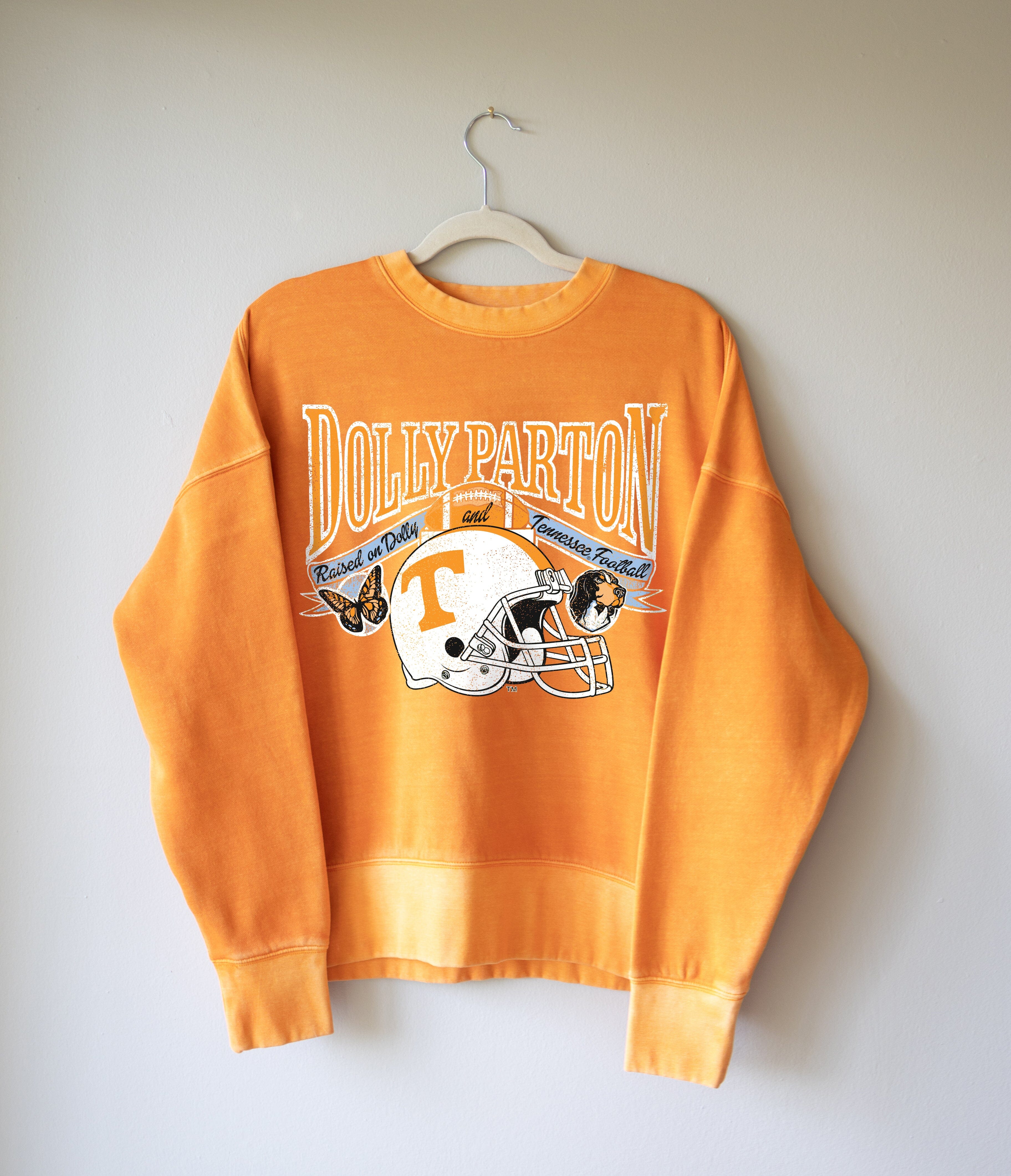 Dolly Parton Raised on Dolly & Tennessee Football Orange Hi-Dive Oversized Crew Sweatshirt