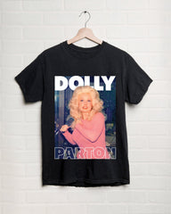 Dolly Parton In Pink Black Thrifted Distressed Tee