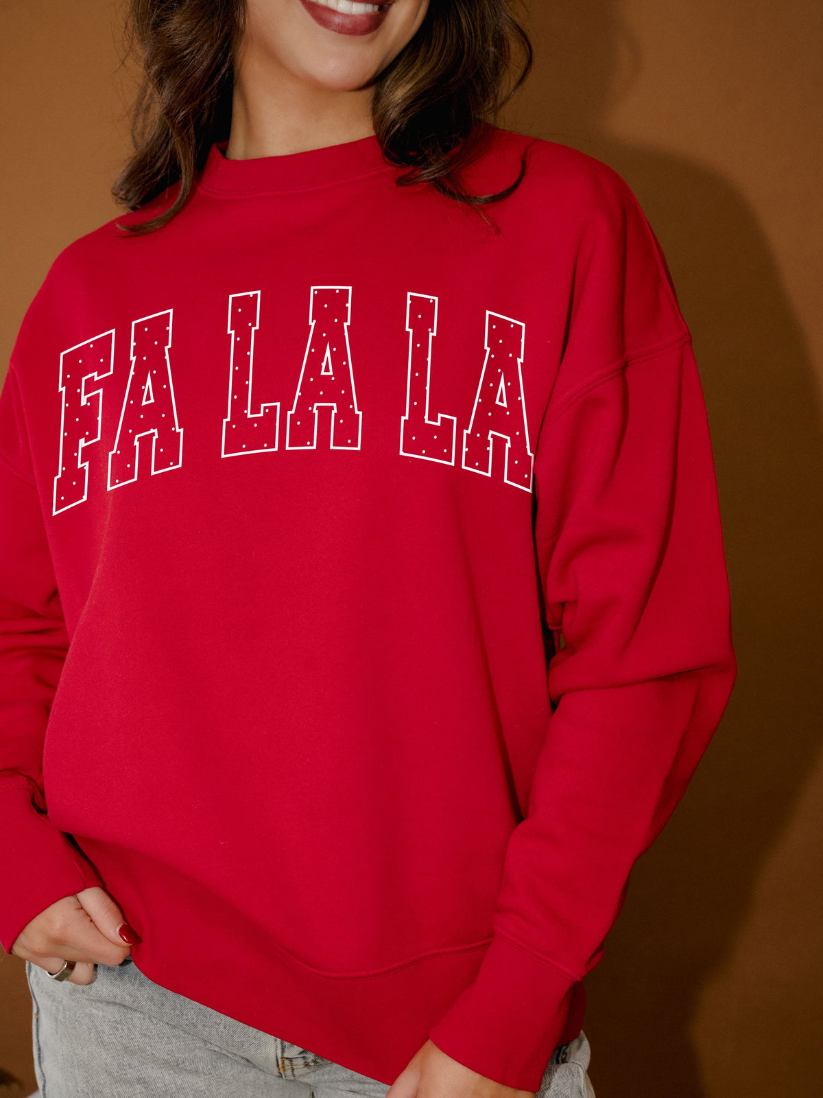 Fa La La Polka Dot Puff Ink Weekend Edit Red Mock Neck Sweatshirt