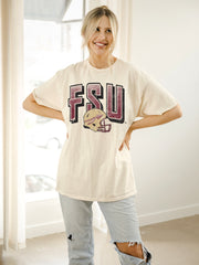 FSU Seminoles Helmet Fade Off White Thrifted Tee