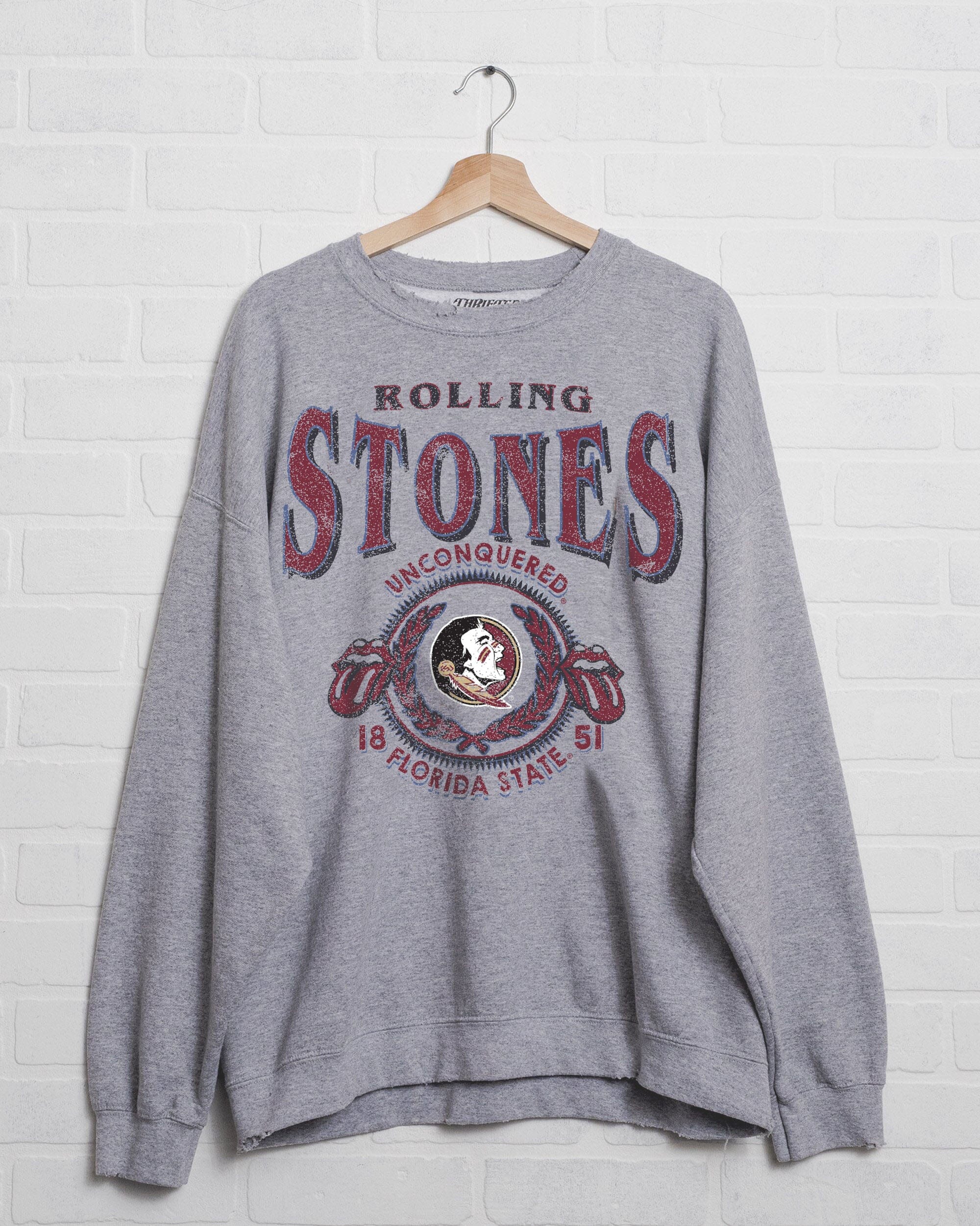 Rolling Stones FSU Seminoles College Seal Gray Thrifted Sweatshirt