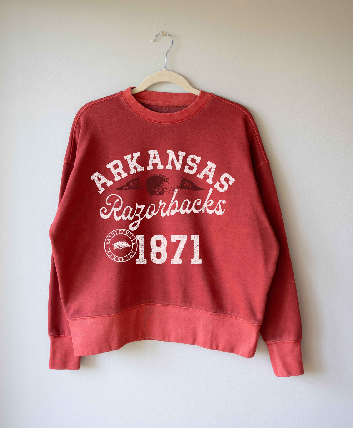 Arkansas Razorbacks Football Icon Red Oversized Crew Hi-Dive Sweatshirt