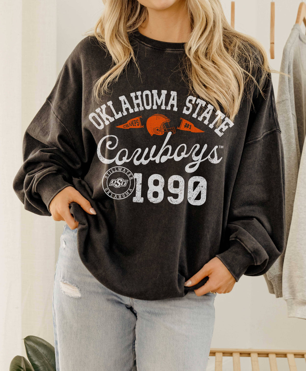 OSU Cowboys Football Icon Smoke Oversized Crew Hi-Dive Sweatshirt