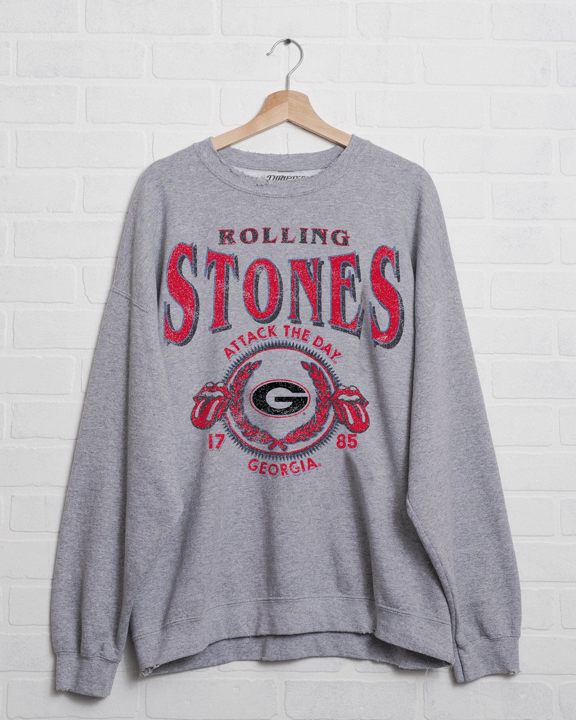 Rolling Stones UGA Bulldogs College Seal Gray Thrifted Sweatshirt