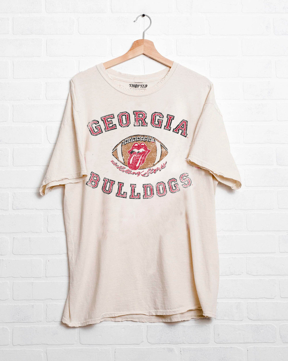 Rolling Stones Georgia Bulldogs Football Lick Off White Thrifted Tee