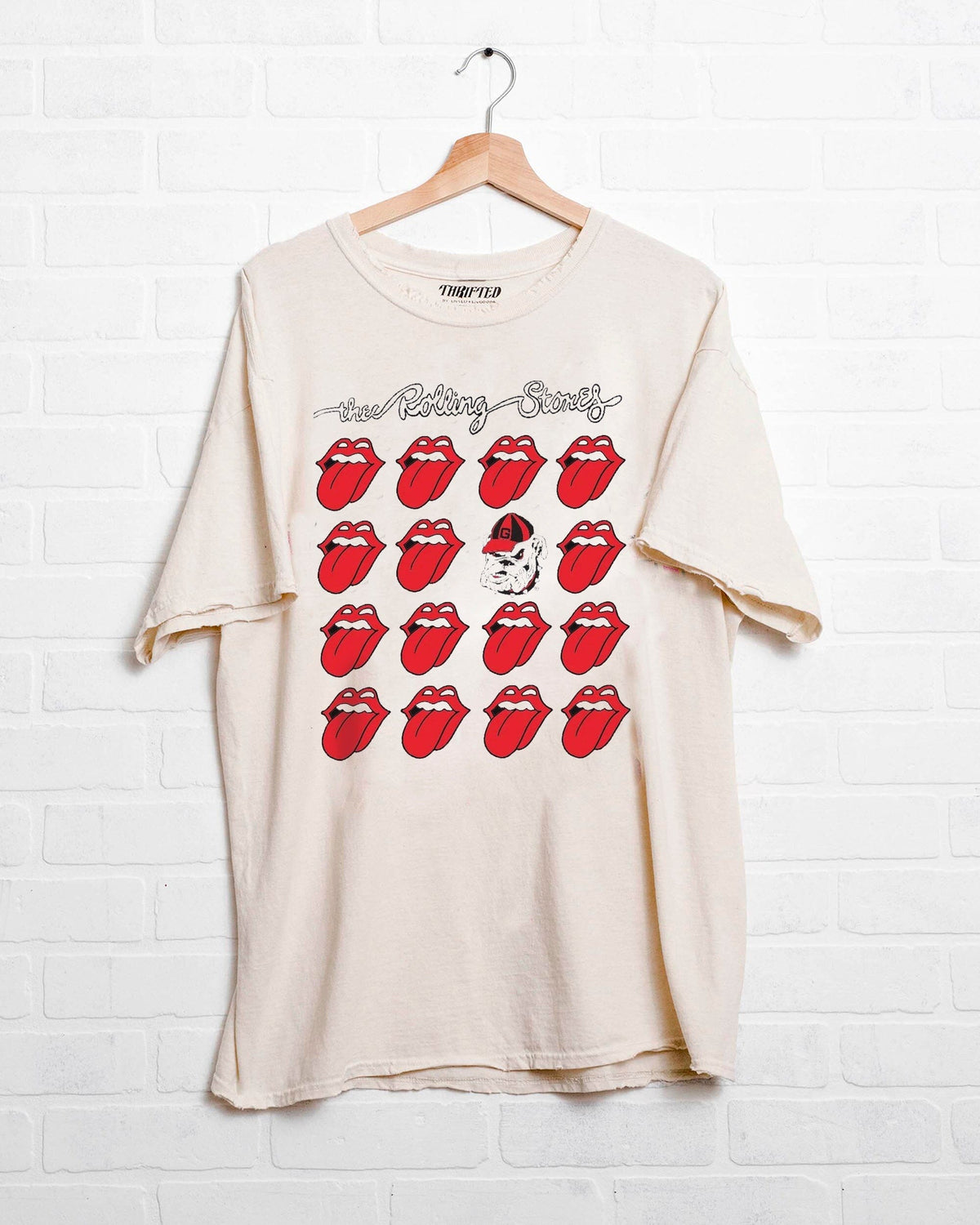 Rolling Stones Georgia Bulldogs Multi Lick Off White Thrifted Tee