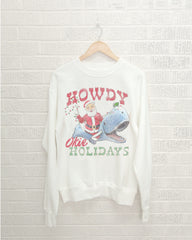 Howdy Okie Holidays Whale White Thrifted Sweatshirt