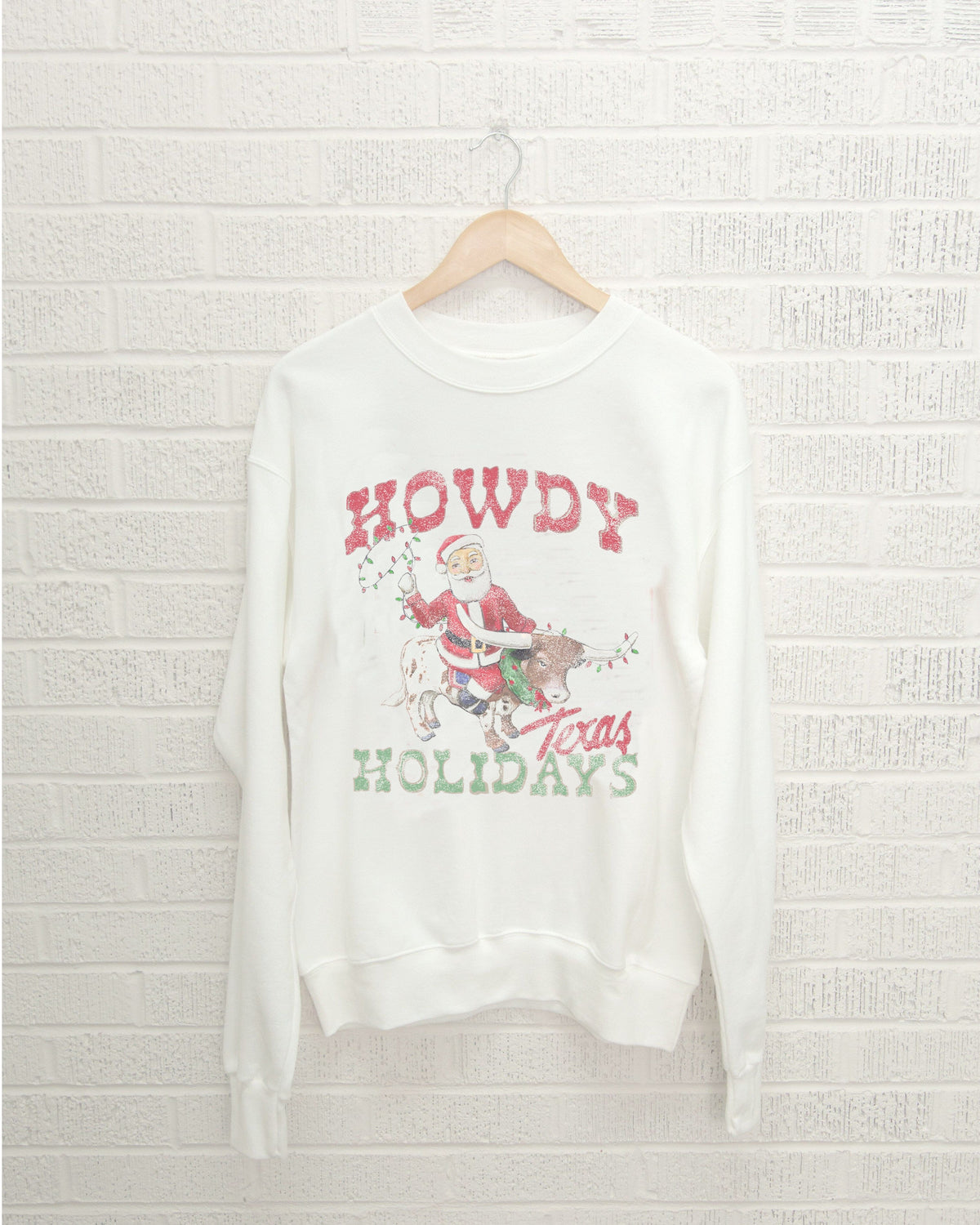 Howdy Texas Holidays White Thrifted Sweatshirt