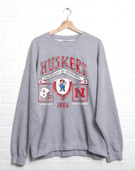 Nebraska Huskers Prep Patch Gray Thrifted Sweatshirt