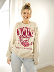 Nebraska Huskers Big Basketball Sand Thrifted Sweatshirt