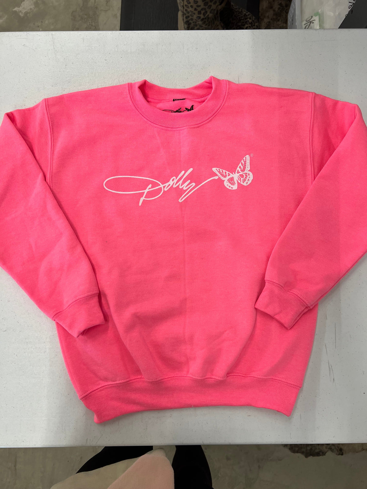 Children's Dolly Parton Signature Script Butterfly Dark Pink Sweatshirt