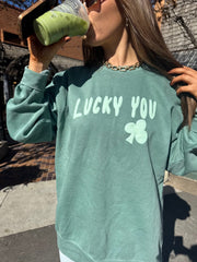 St. Patrick's Day Lucky You Puff Ink Light Green CC Sweatshirt