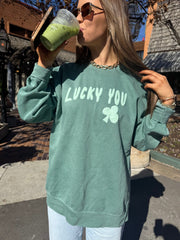 St. Patrick's Day Lucky You Puff Ink Light Green CC Sweatshirt