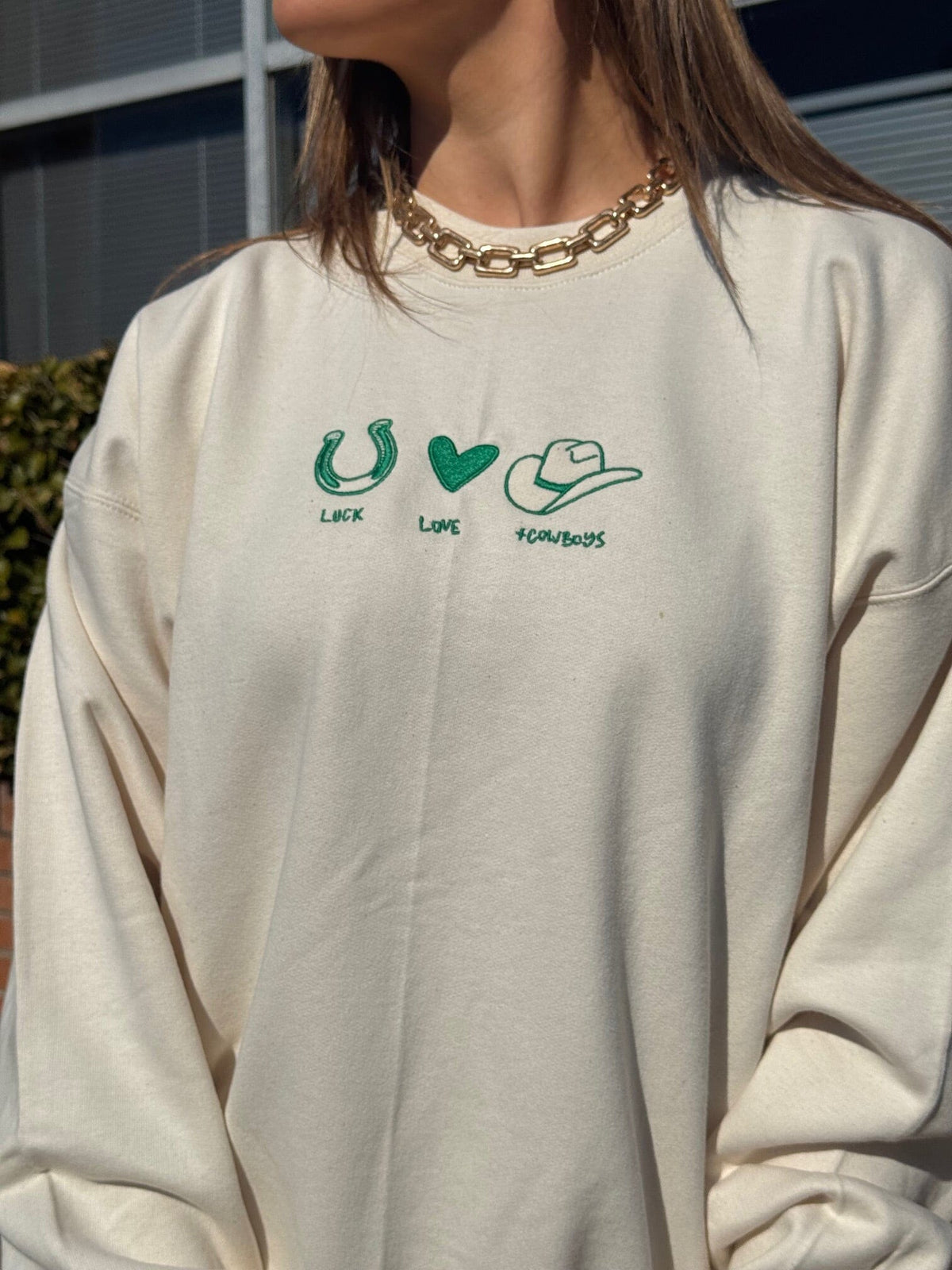 Luck Love Cowboys Embroidered Natural Sweatshirt