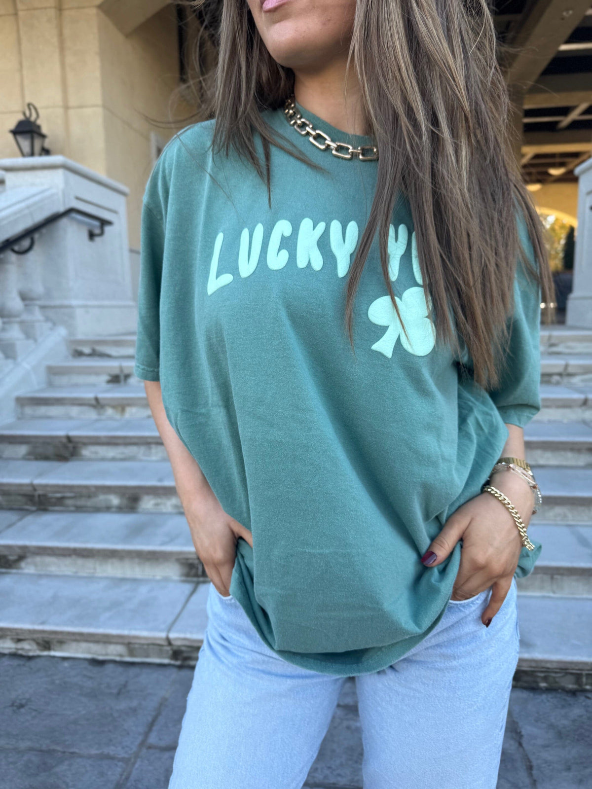 St. Patrick's Day Lucky You Puff Ink Light Green CC Tee