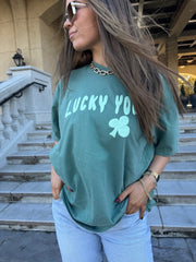 St. Patrick's Day Lucky You Puff Ink Light Green CC Tee