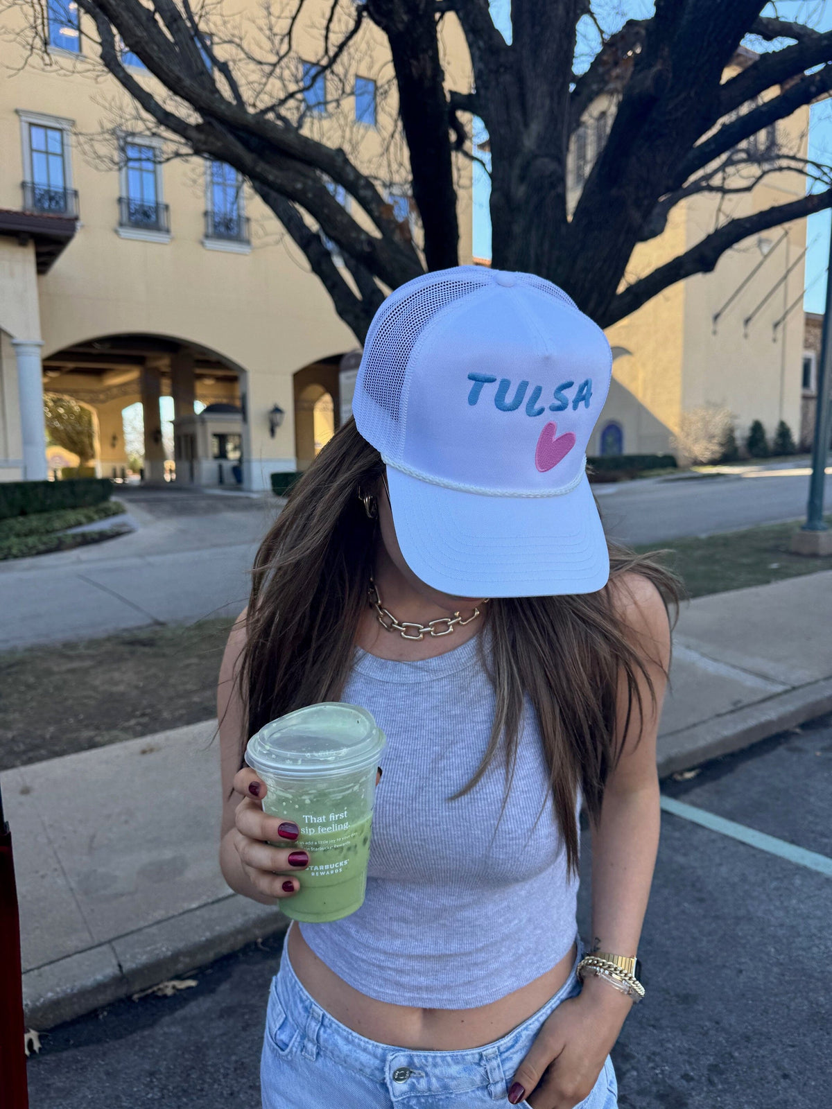 White/White Tulsa Heart Embroidered Hat