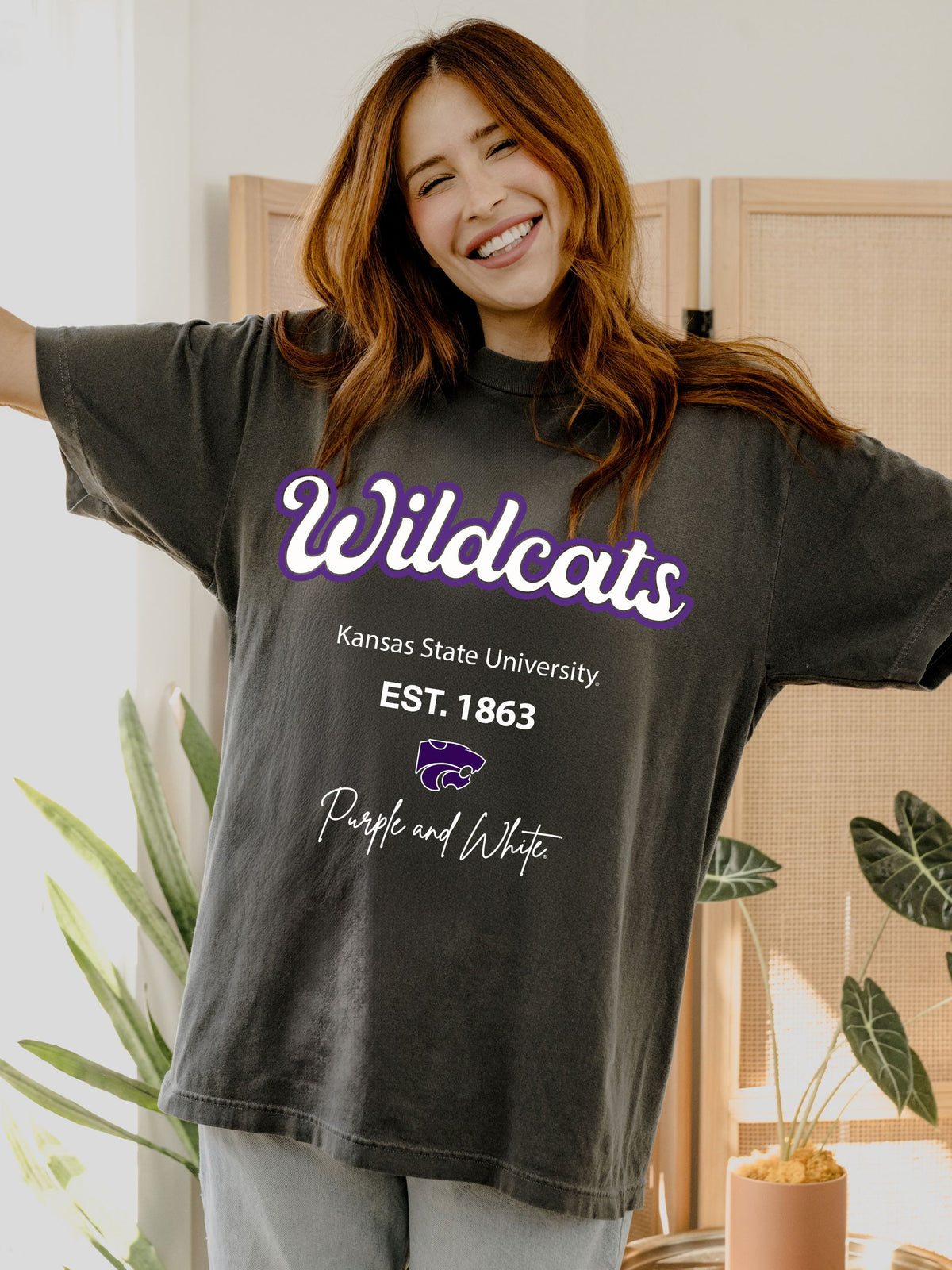 KSU Wildcats Letterman Black Thrifted Tee