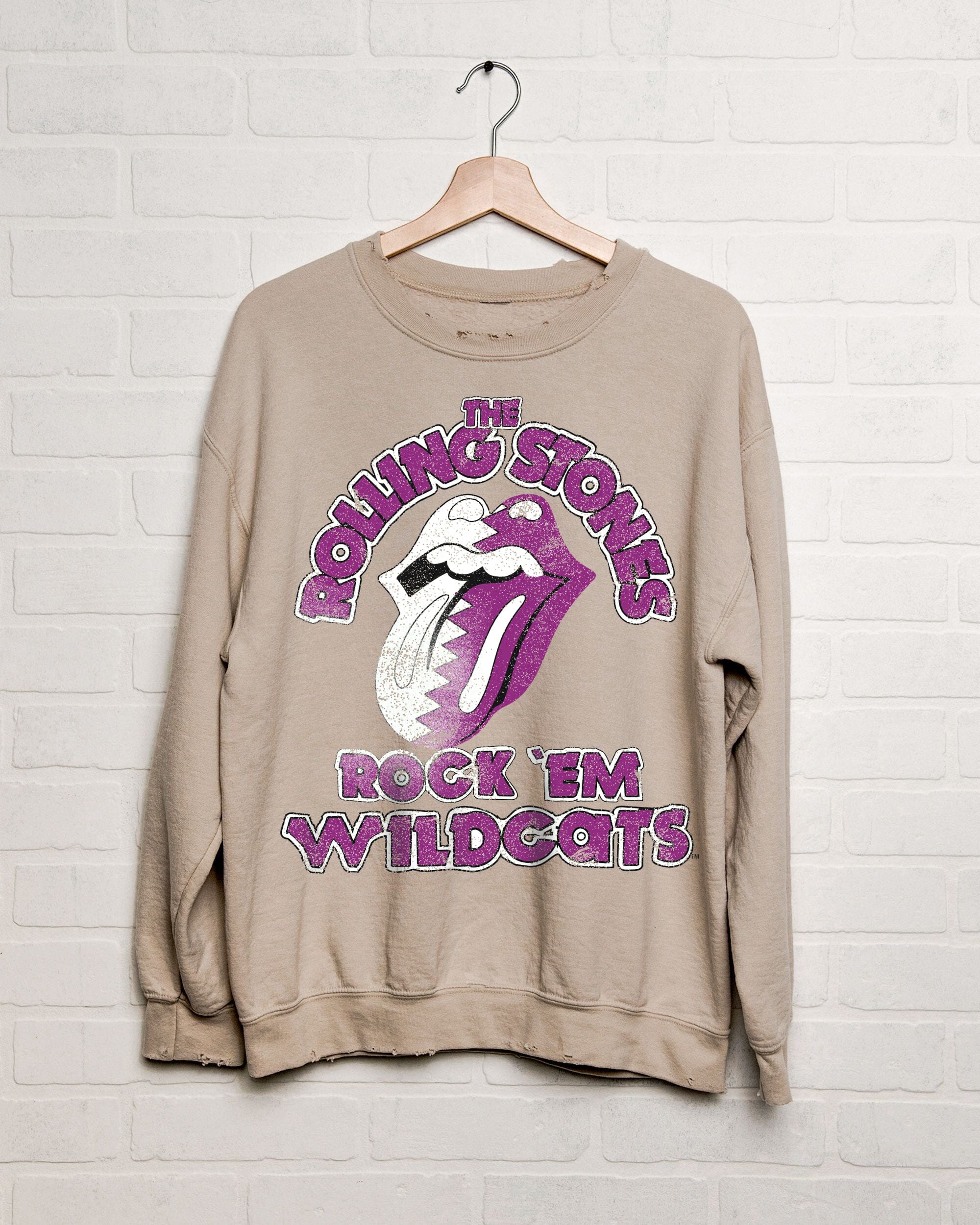 Rolling Stones Rock 'Em KSU Wildcats Sand Thrifted Sweatshirt