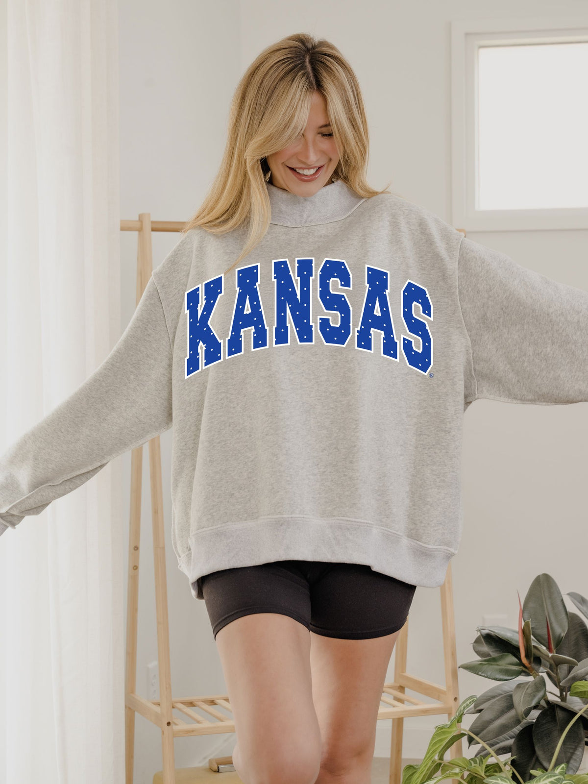 KU Jayhawks Polka Dot Puff Ink Weekend Ash Gray Mock Neck Sweatshirt