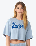 KU Jayhawks Bold Script Denim Blue Heavyweight Cropped Tee