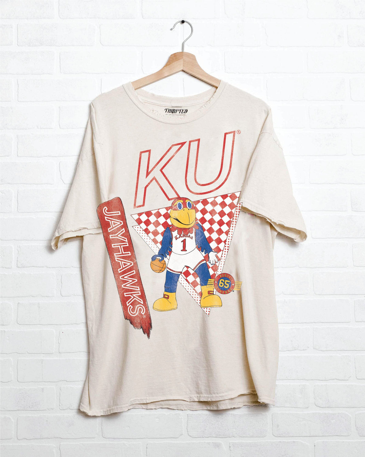 KU Jayhawks Courtside Basketball Off White Thrifted Tee