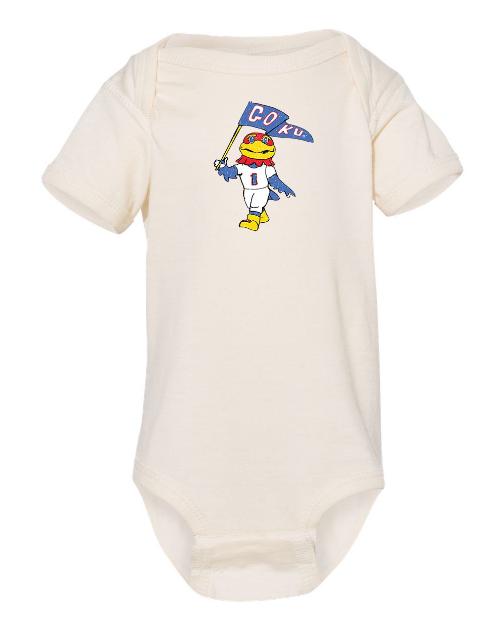 Children's KU Jayhawks Mascot Flag Natural Onesie