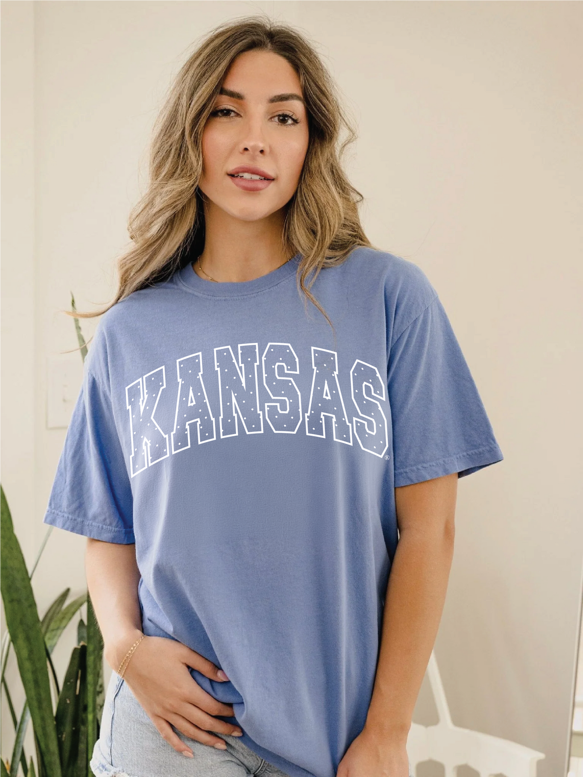 KU Jayhawks Polka Dot Puff Ink Mystic Blue CC Tee