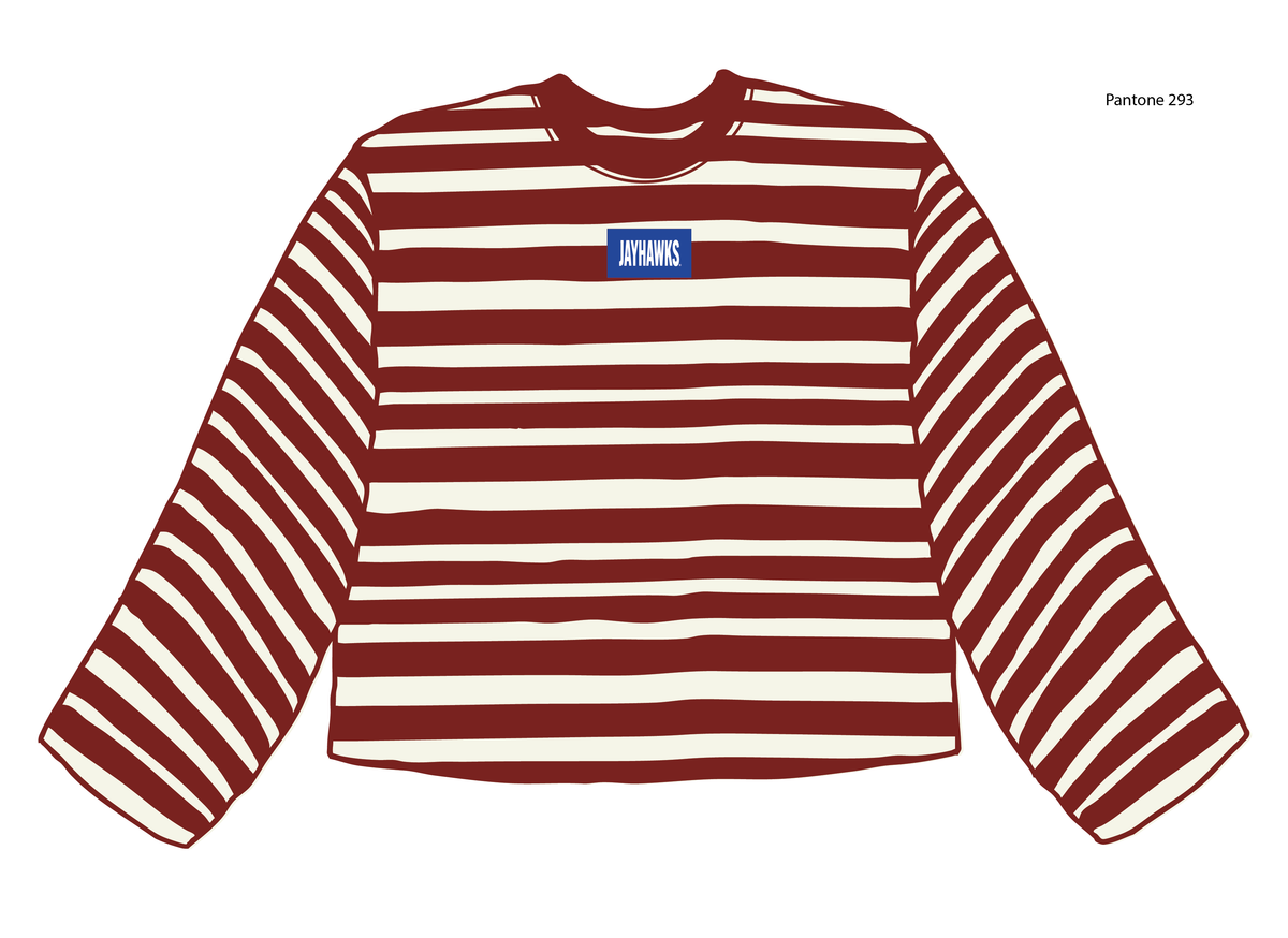 *COMING SOON* KU Jayhawks Block Stich Red/White Stripe Long Sleeve Top