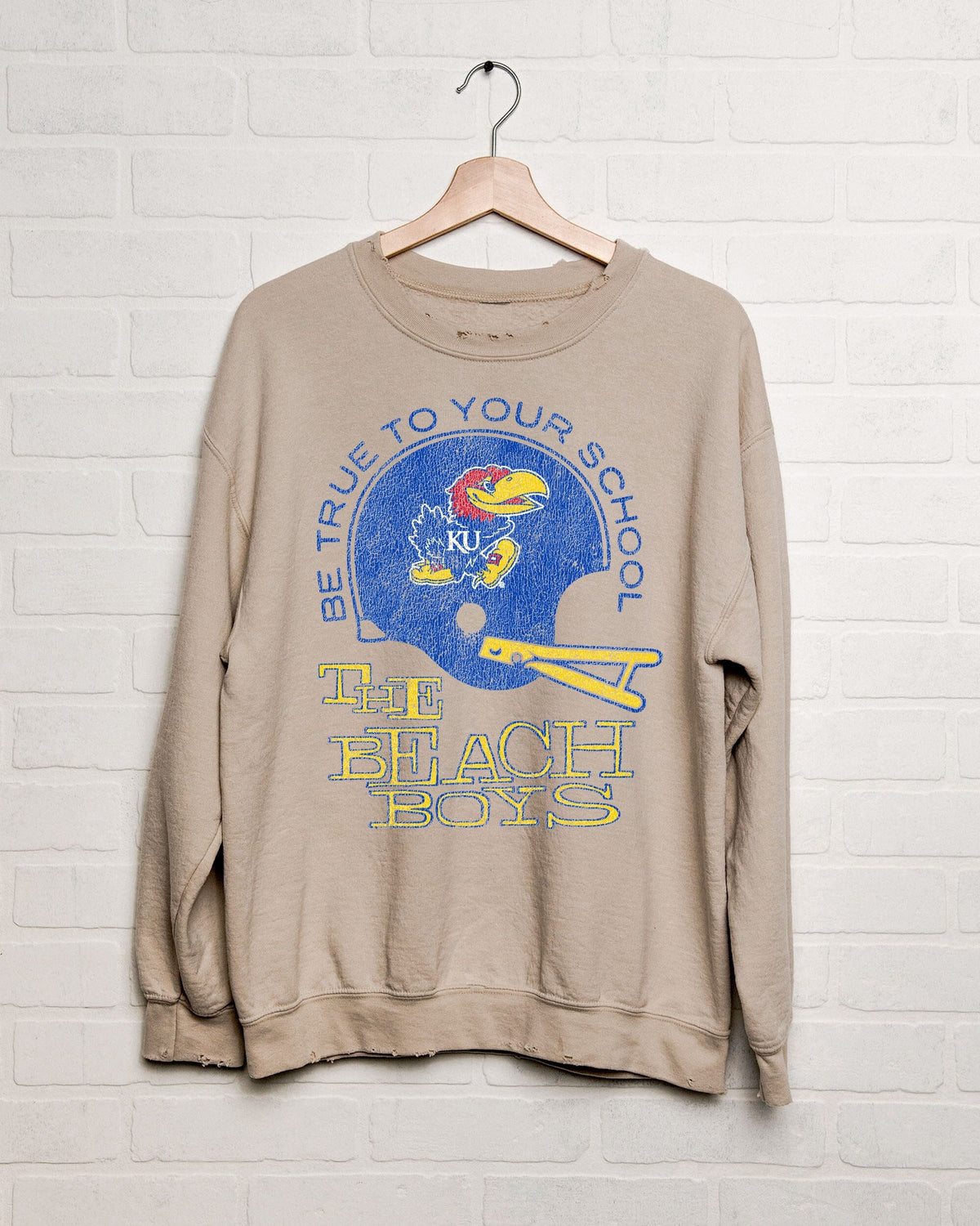 The Beach Boys KU Jayhawks True To School Sand Thrifted Sweatshirt