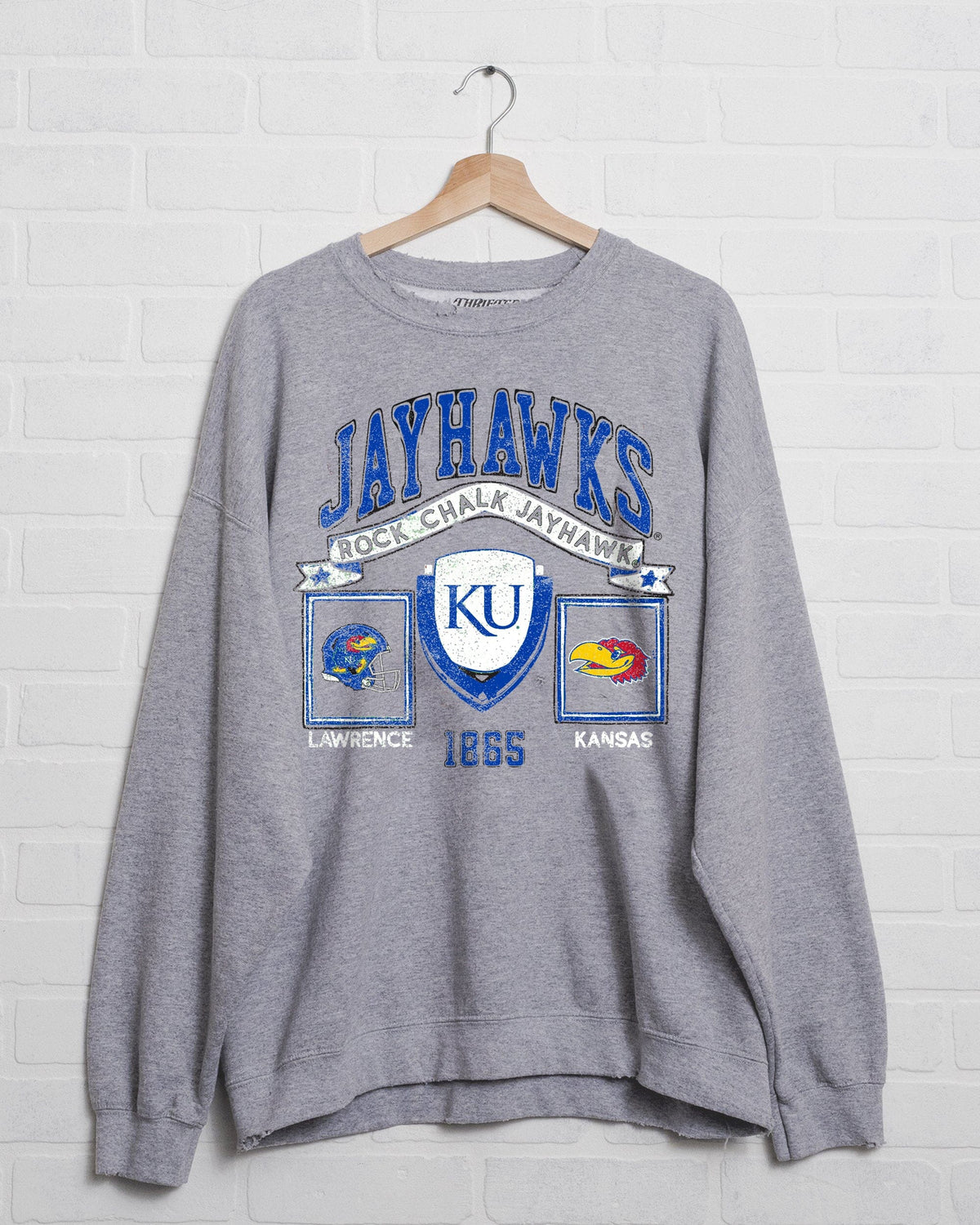 KU Jayhawks Prep Patch Gray Thrifted Sweatshirt