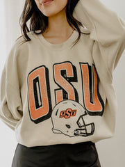 OSU Cowboys Helmet Fade Sand Thrifted Sweatshirt