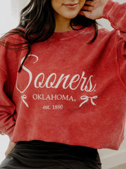 OU Sooners Established Bows Red Corded Crew Sweatshirt
