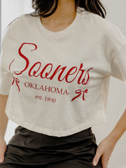 OU Sooners Established Bows Off White Cropped Tee