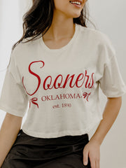 OU Sooners Established Bows Off White Cropped Tee