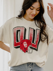 OU Sooners Helmet Fade Off White Thrifted Tee