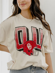 OU Sooners Helmet Fade Off White Thrifted Tee