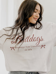 Mississippi State Bulldogs Established Bows White Corded Crew Sweatshirt