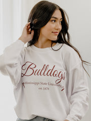 Mississippi State Bulldogs Established Bows White Corded Crew Sweatshirt
