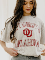 OU Sooners Vintage Sport Ash Gray Thrifted Tee