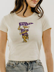 LSU Tigers Mascot Flag Off White Micro Cropped Tee
