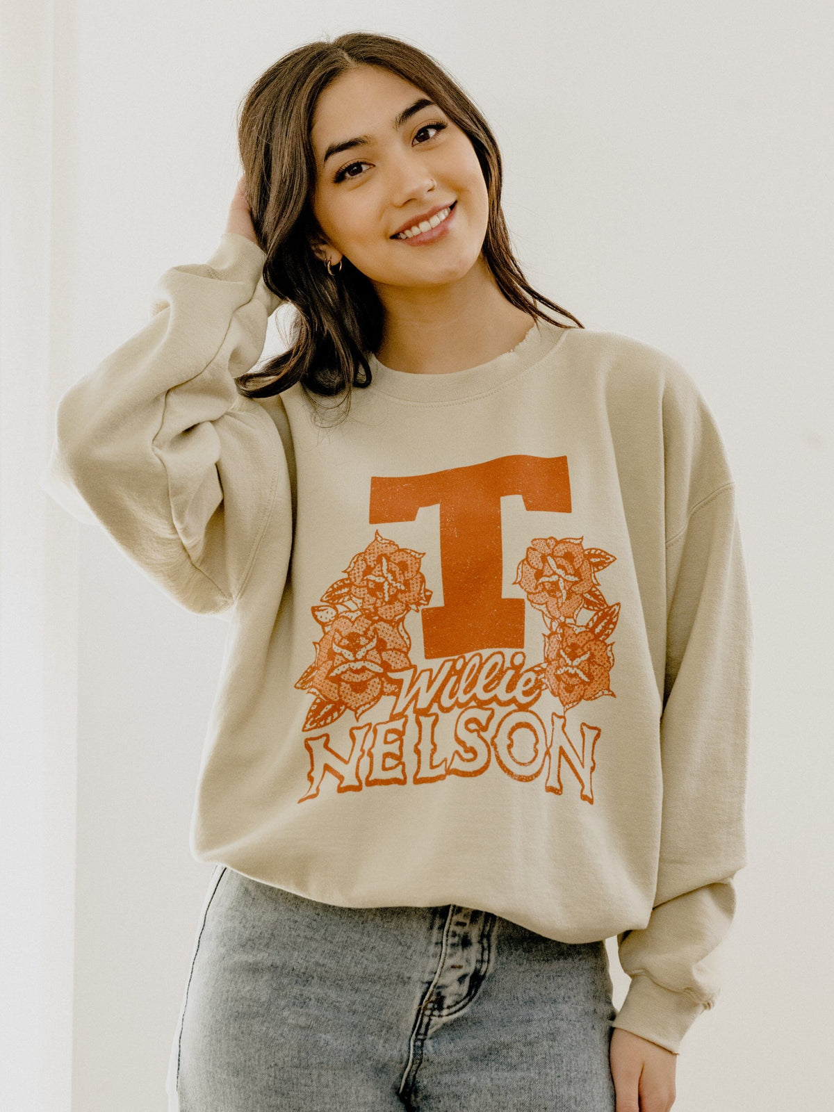 Willie Nelson UT Flowers Sand Thrifted Sweatshirt