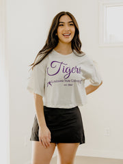 LSU Tigers Established Bows Off White Cropped Tee